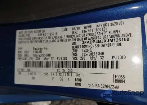 2018 Ford Fiesta Se из США, поврежденный, VIN 3FADP4BJXJM126168